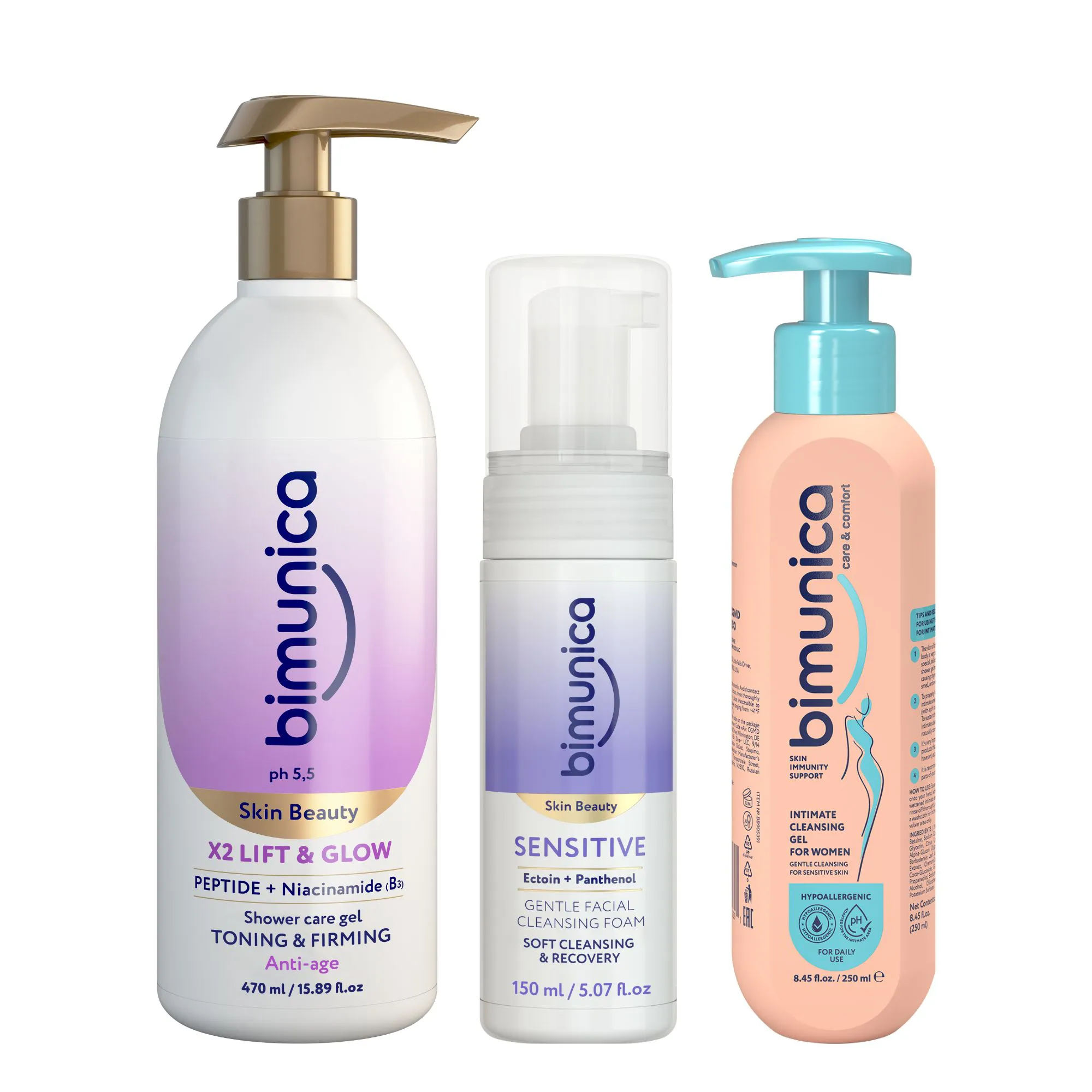 Combo Sữa Tắm Hỗ Trợ Dưỡng Sáng Da Lift & Glow + Bọt Rửa Mặt Hỗ Trợ Làm Sạch (Da Nhạy Cảm) Ectoin Bimunica Skin Beauty — Tặng Dung Dịch Vệ Sinh Phụ Nữ Daily Eosidin™ 250ml